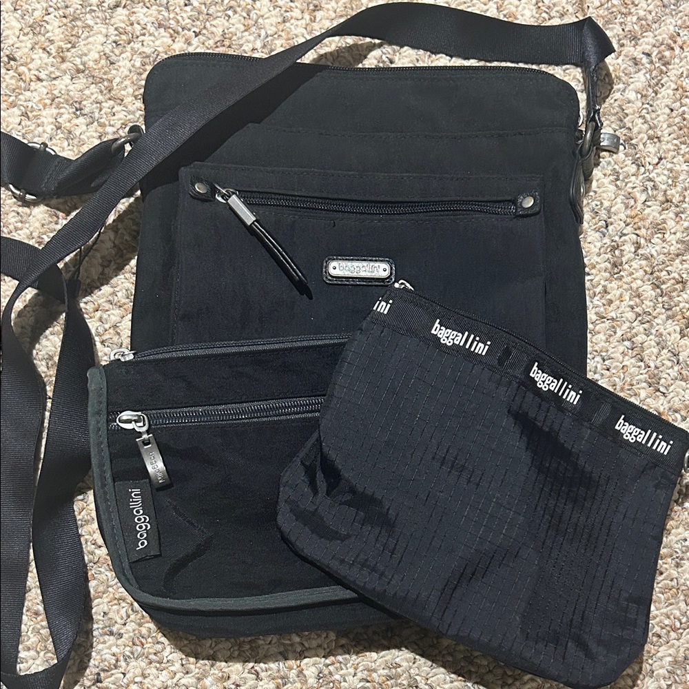 Baggallini Black Crossbody Medium Go Bag Travel set